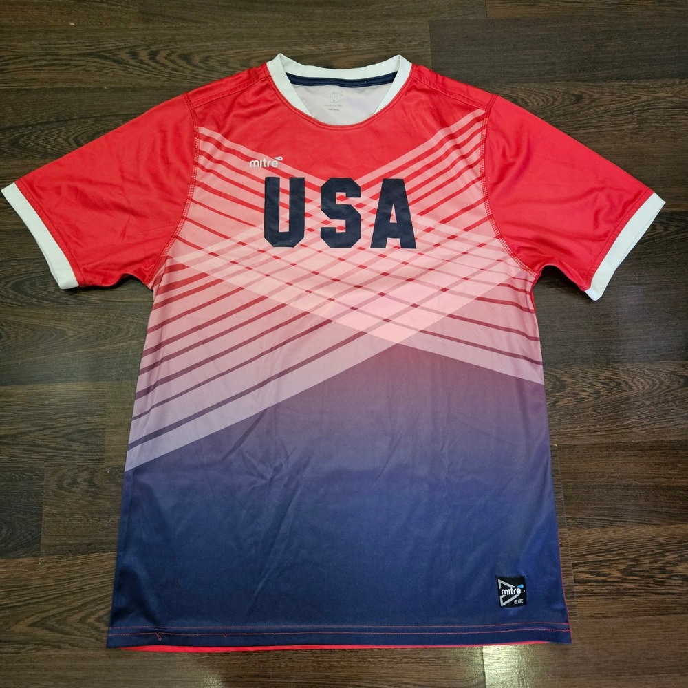 Mitre Elite USA Soccer Jersey Training Shirt Mens Medium Red White Blue
